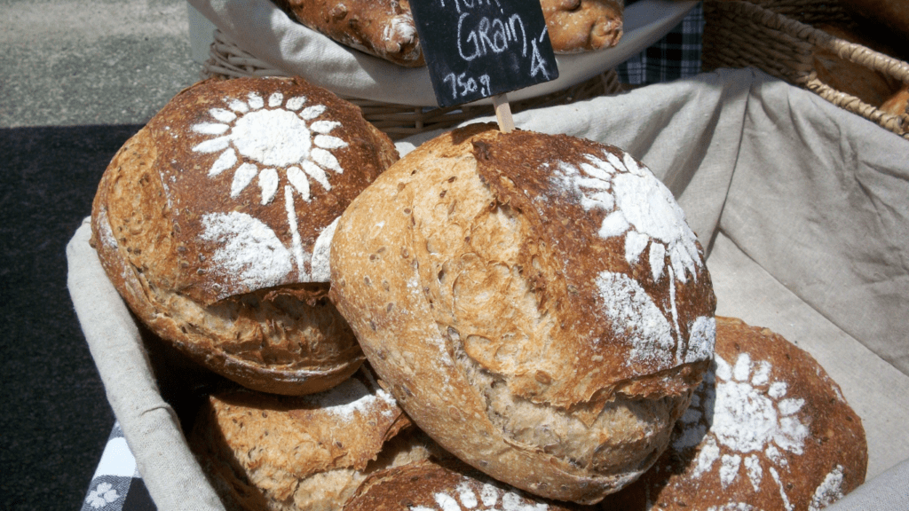 pieces of bread in a bakery