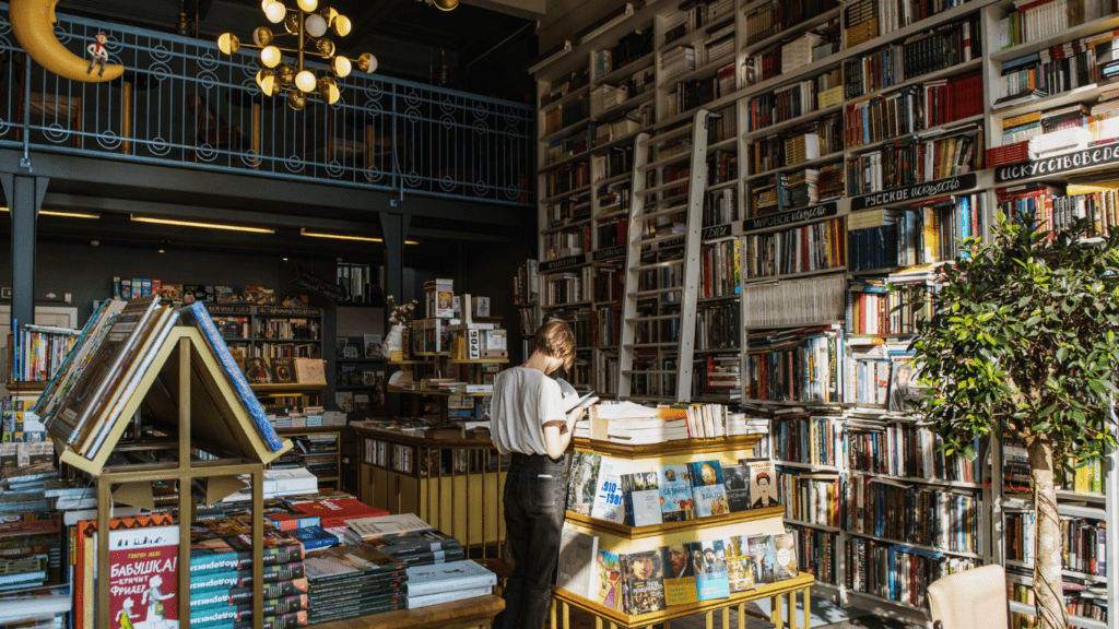 two people in a bookstore