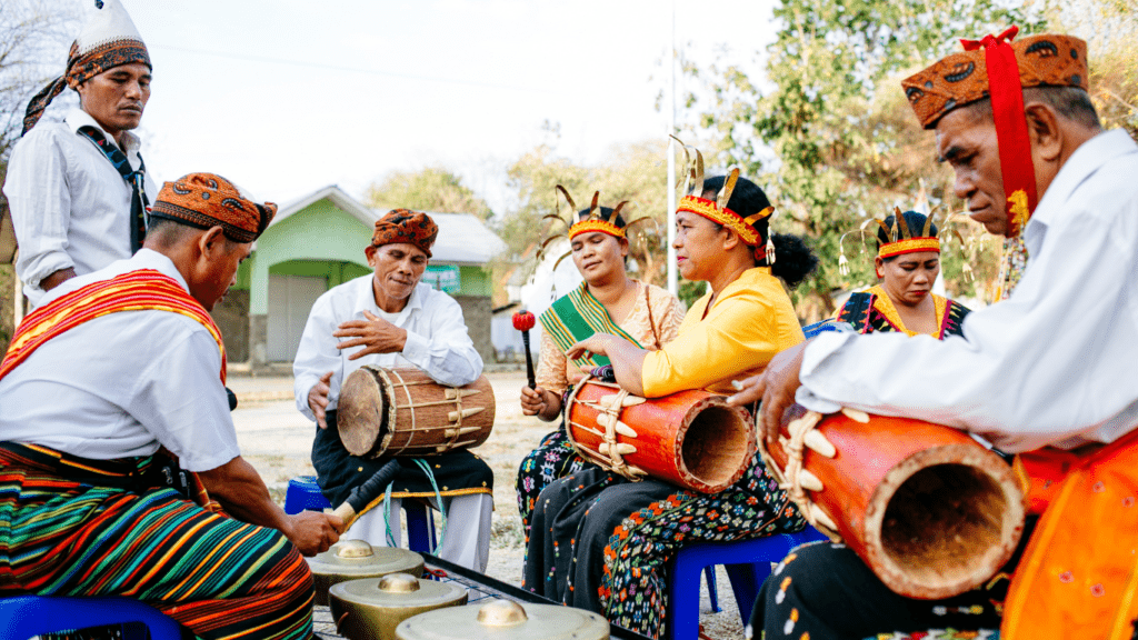 group of people playing music together