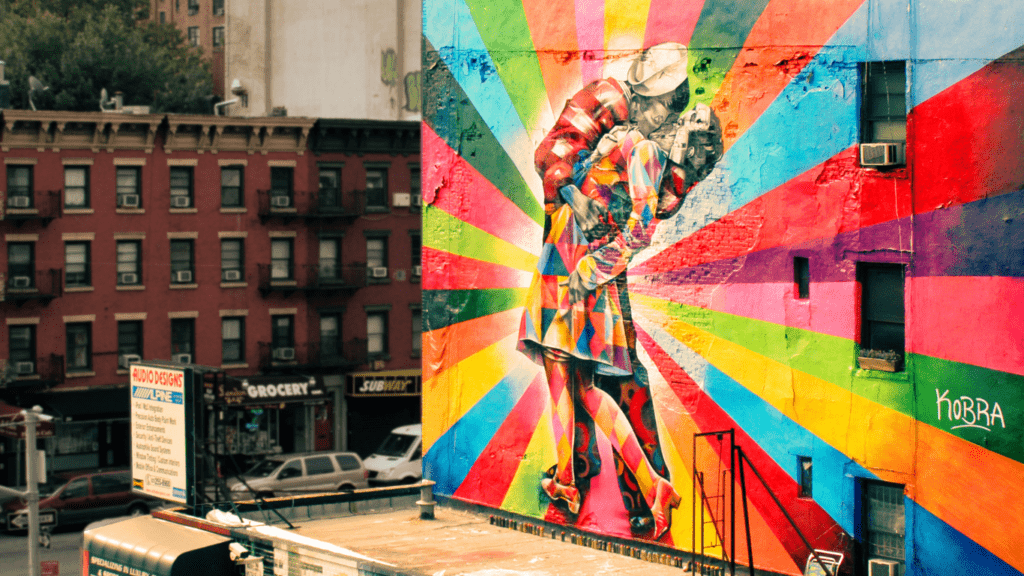 a colorful mural painting