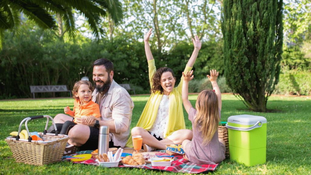 a family having a fun picnic together